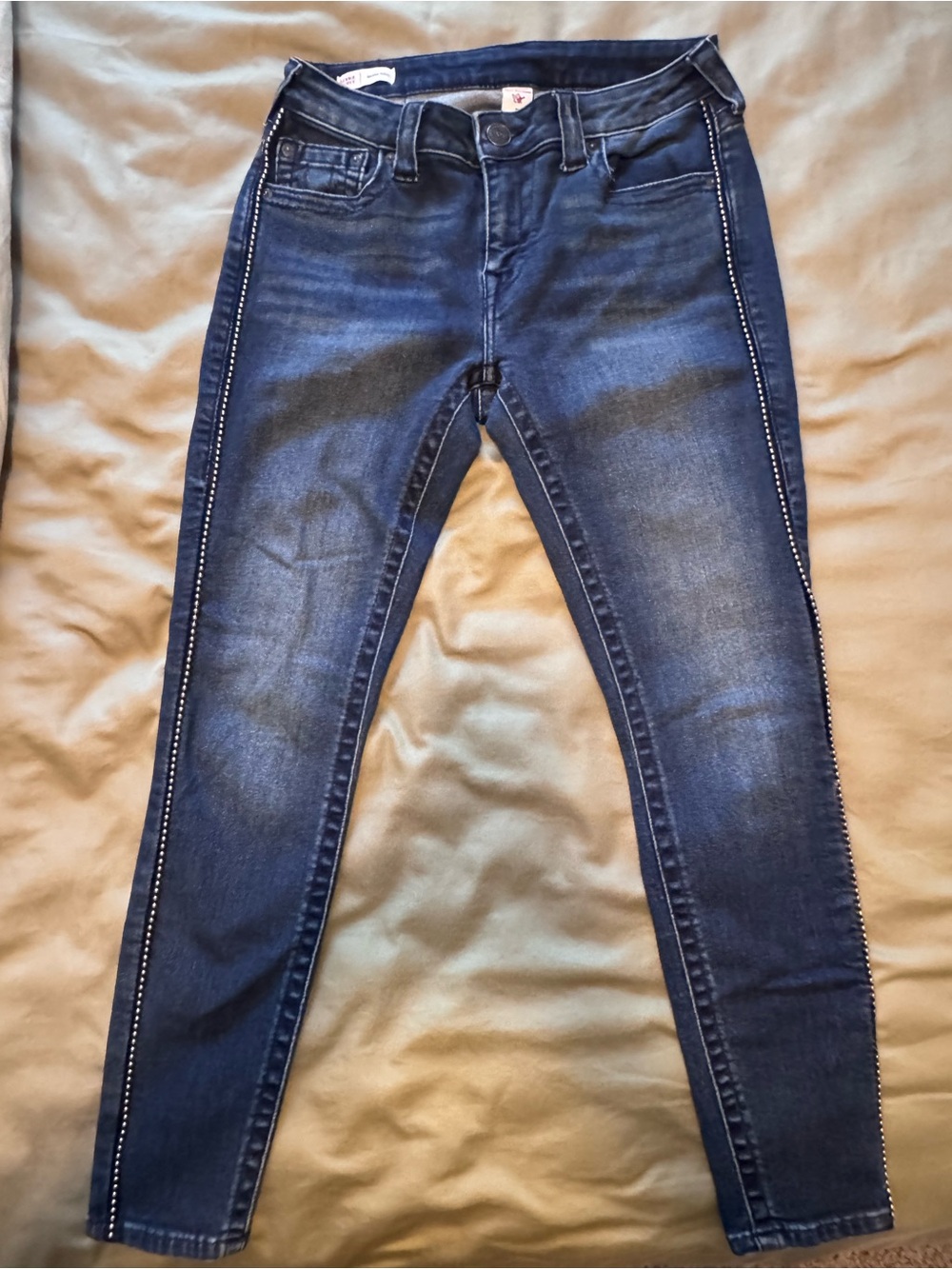 True Religion Dark Blue Skinny Jeans with Side Stud Trim